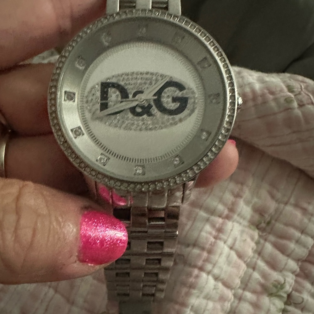 D&G Silver-Tone Watch with Crystal Accents